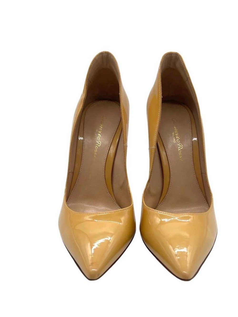 Gianvito Rossi Mustard Patent Leather Pointed Toe Pumps